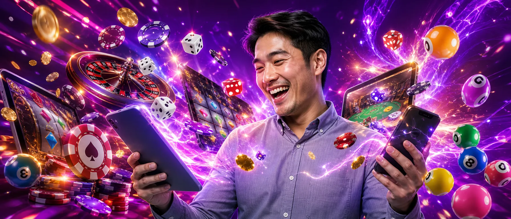 Crown99: Your Online Casino Club in Malaysia. One membership, a full lineup of casino games, and entertainm… – neon arcade purple illustration